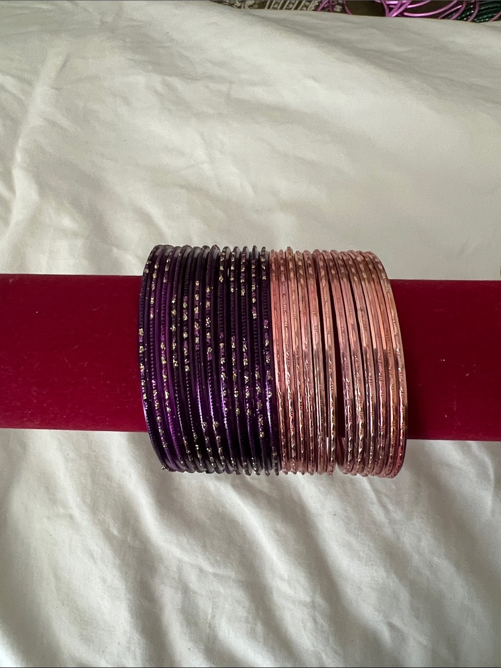 Purple and Rose Gold Stackable Women's Bangle Bracelet Set